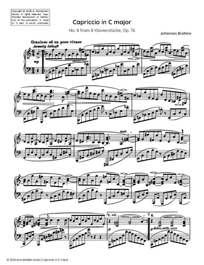 Brahms - Capriccio in C major, No. 8 from 8 Klavierstücke, Op. 76 (PDF Sheet Music / Digital Download)