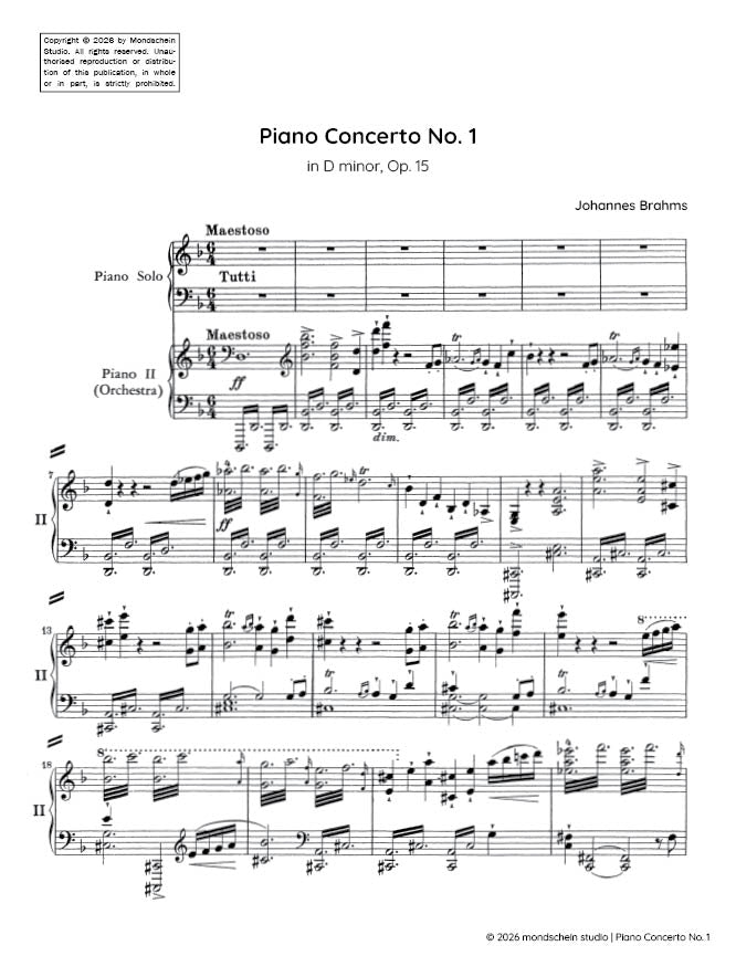 Brahms - Piano Concerto No. 1 in D minor, Op. 15 (PDF Sheet Music / Digital Download)