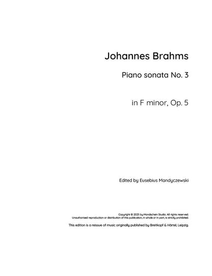 Brahms - Piano sonata No. 3 in F minor, Op. 5 (PDF Sheet Music / Digital Download)