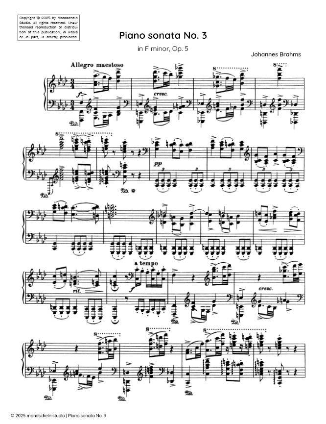 Brahms - Piano sonata No. 3 in F minor, Op. 5 (PDF Sheet Music / Digital Download)