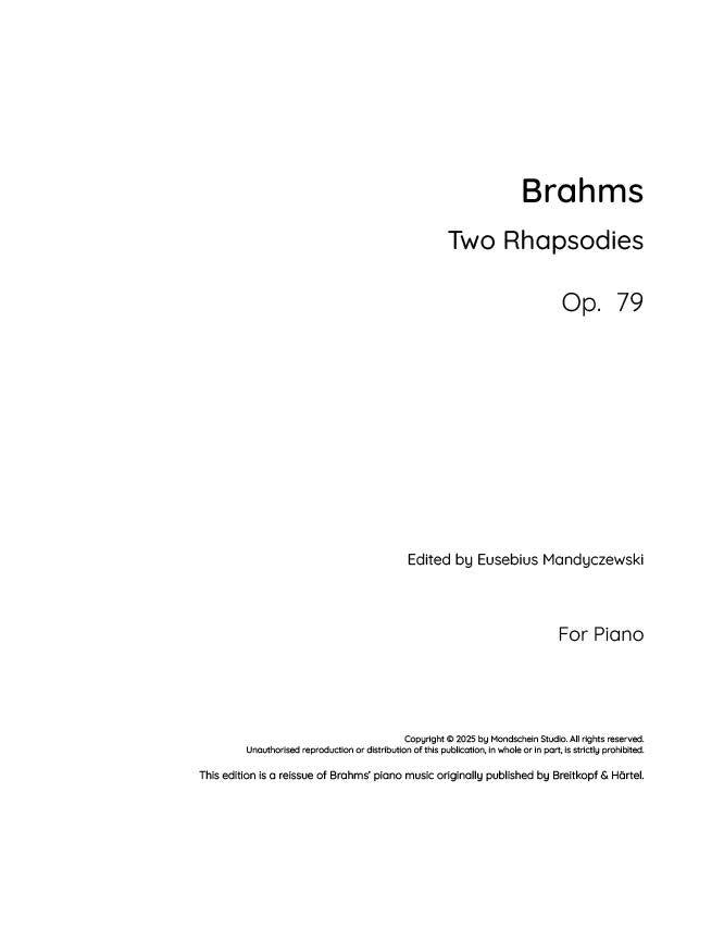 Brahms - Two Rhapsodies, Op. 79 (PDF Digital Download)