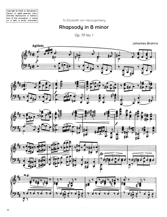 Brahms - Two Rhapsodies, Op. 79 (PDF Digital Download)