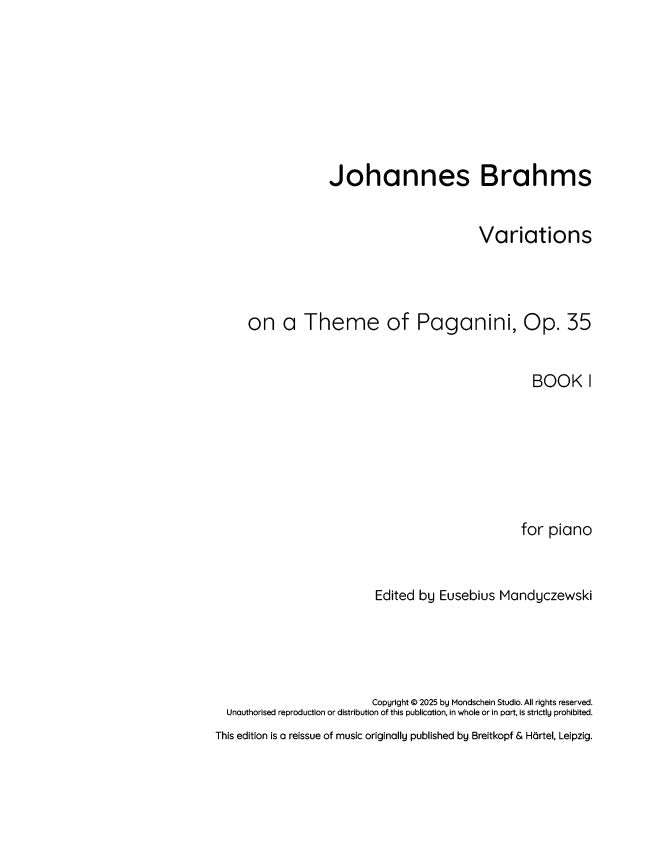 Brahms - Variations on a Theme of Paganini, Op. 35, Book I (PDF Sheet Music / Digital Download)