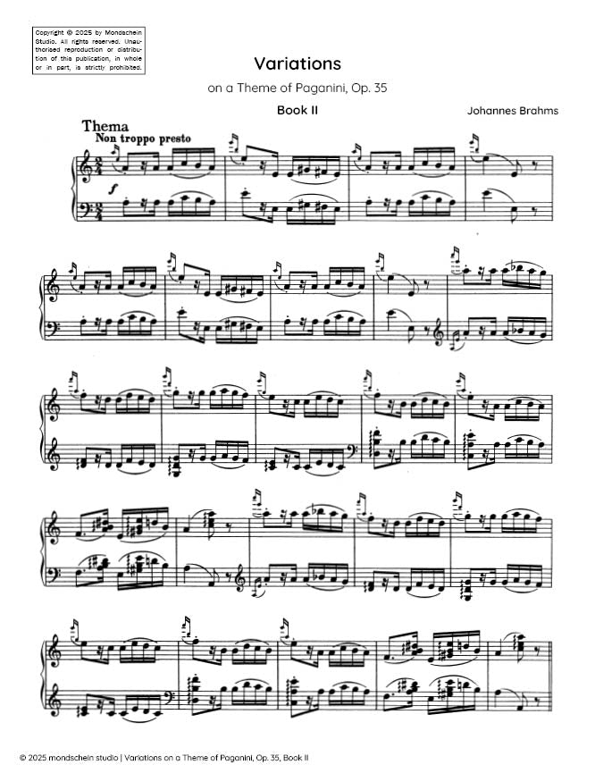 Brahms - Variations on a Theme of Paganini, Op. 35, Book II (PDF Sheet Music / Digital Download)