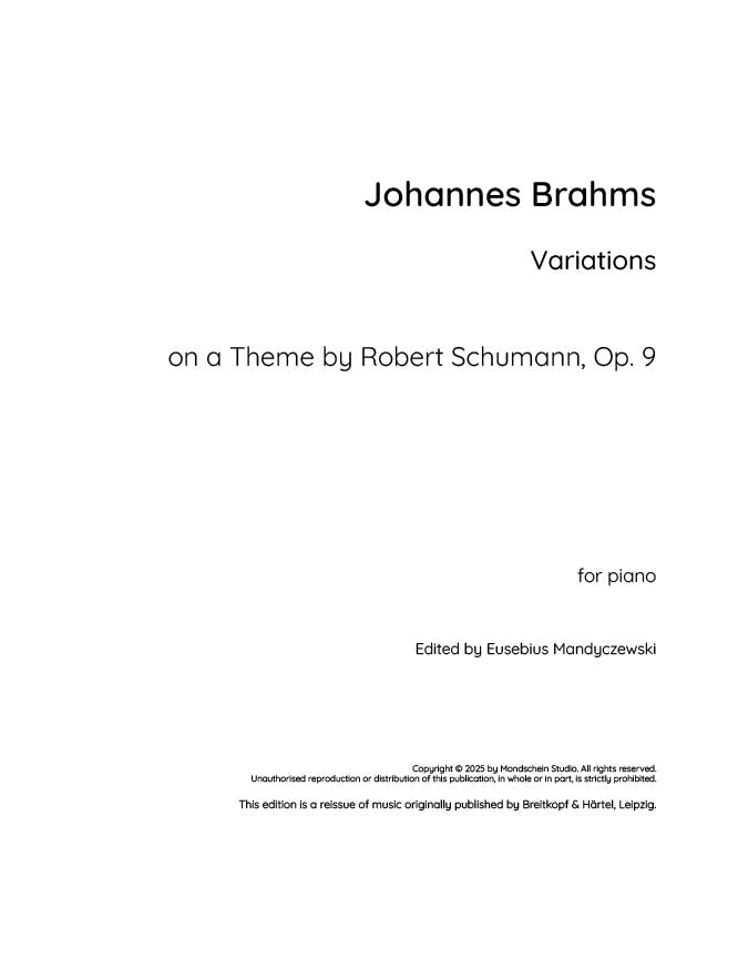 Brahms - Variations on a Theme by Robert Schumann, Op. 9 (PDF Sheet Music / Digital Download)
