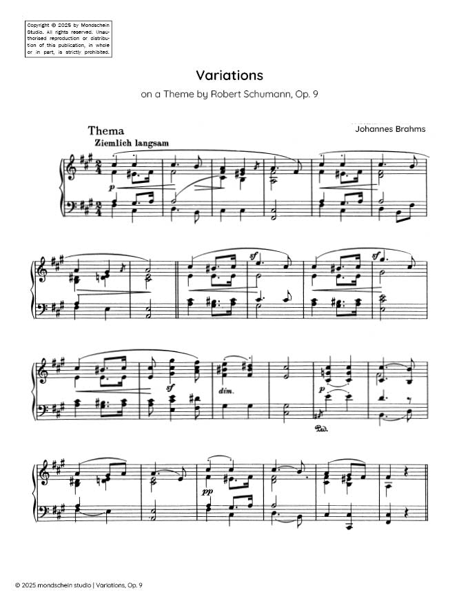 Brahms - Variations on a Theme by Robert Schumann, Op. 9 (PDF Sheet Music / Digital Download)
