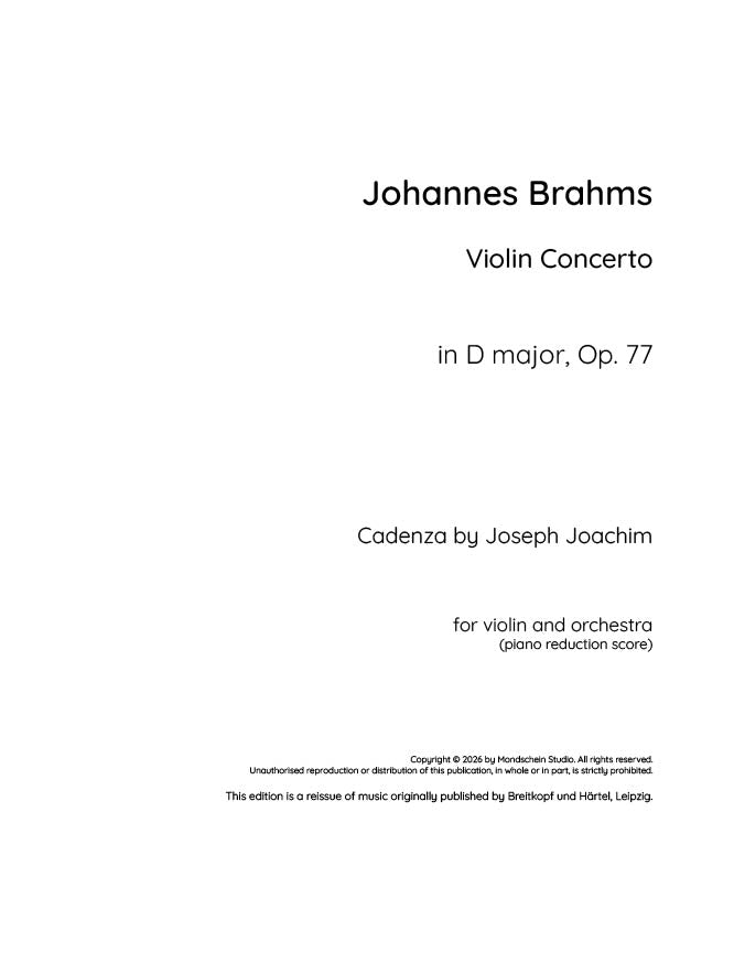 Brahms - Violin Concerto D major, Op. 77 (PDF Sheet Music / Digital Download)