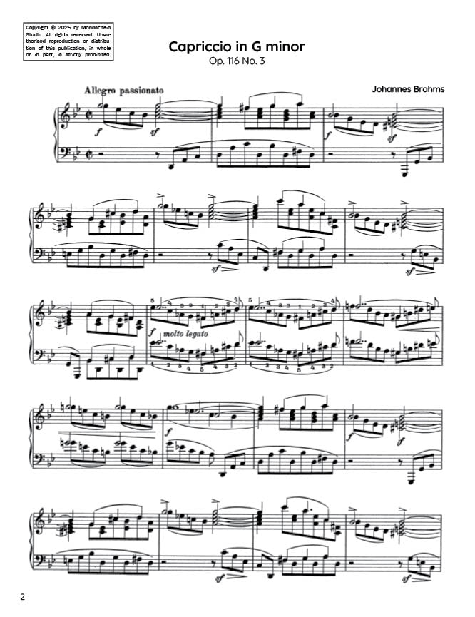 Brahms - Capriccio in G minor, Op. 116 No. 3 (PDF Sheet Music / Digital Download)