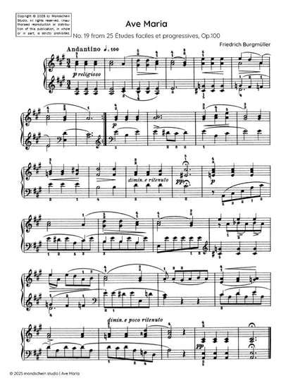 Burgmüller - Ave Maria, No. 19 from 25 Études faciles et progressives, Op. 100 (PDF Sheet Music / Digital Download)