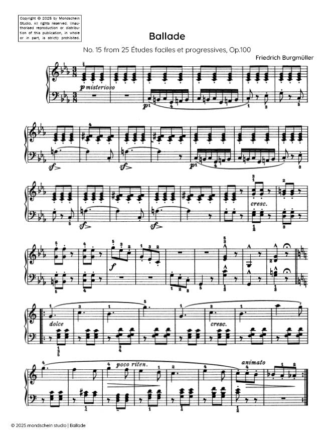 Burgmüller - Ballade, No. 15 from 25 Études faciles et progressives, Op. 100 (PDF Sheet Music / Digital Download)
