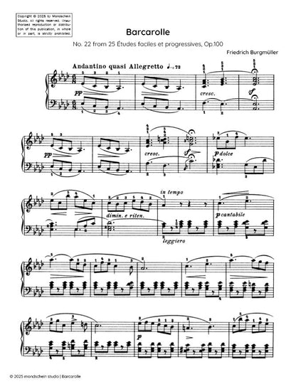 Burgmüller - Barcarolle, No. 22 from 25 Études faciles et progressives, Op. 100 (PDF Sheet Music / Digital Download)