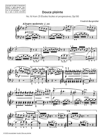 Burgmüller - Douce plainte, No. 16 from 25 Études faciles et progressives, Op. 100 (PDF Sheet Music / Digital Download)