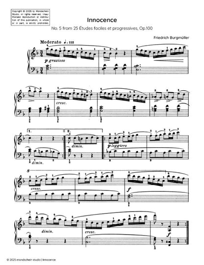 Burgmüller - Innocence, No. 5 from 25 Études faciles et progressives, Op. 100 (PDF Sheet Music / Digital Download)