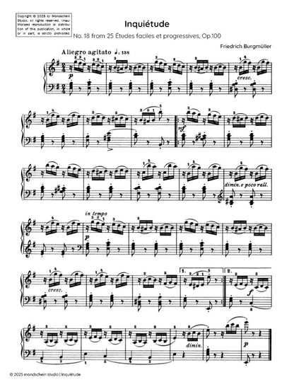 Burgmüller - Inquiétude, No. 18 from 25 Études faciles et progressives, Op. 100 (PDF Sheet Music / Digital Download)