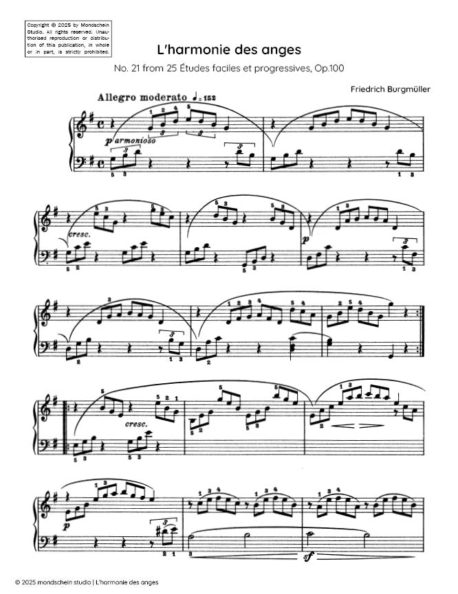 Burgmüller - L'harmonie des anges, No. 21 from 25 Études faciles et progressives, Op. 100 (PDF Sheet Music / Digital Download)