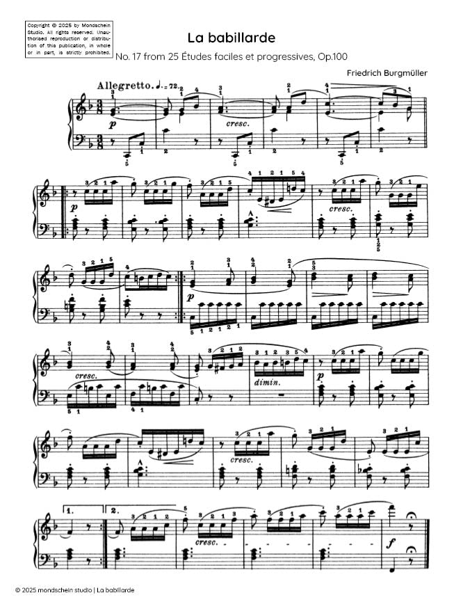 Burgmüller - La babillarde, No. 17 from 25 Études faciles et progressives, Op. 100 (PDF Sheet Music / Digital Download)