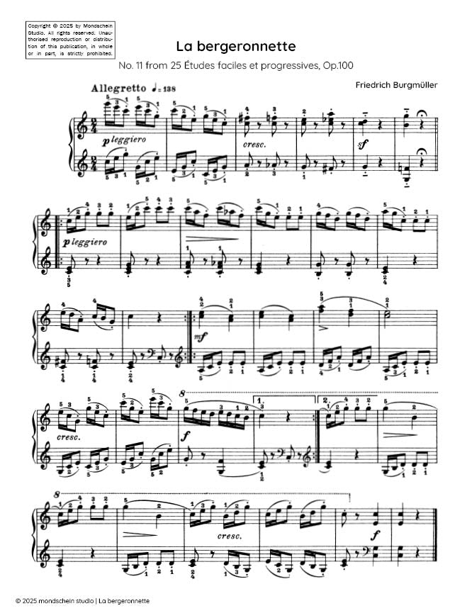 Burgmüller - La bergeronnette, No. 11 from 25 Études faciles et progressives, Op. 100 (PDF Sheet Music / Digital Download)