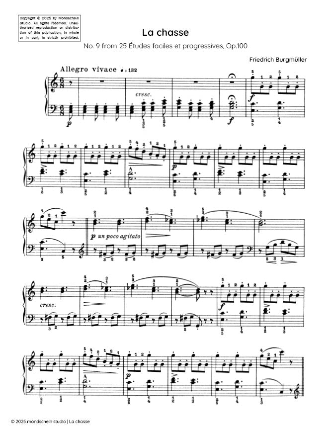 Burgmüller - La chasse, No. 9 from 25 Études faciles et progressives, Op. 100 (PDF Sheet Music / Digital Download)