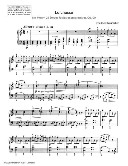 Burgmüller - La chasse, No. 9 from 25 Études faciles et progressives, Op. 100 (PDF Sheet Music / Digital Download)