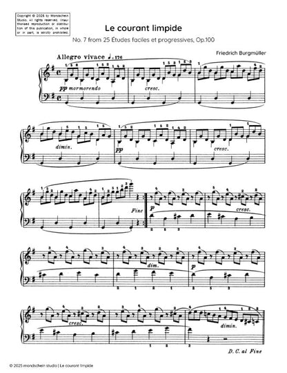 Burgmüller - Le courant limpide, No. 7 from 25 Études faciles et progressives, Op. 100 (PDF Sheet Music / Digital Download)