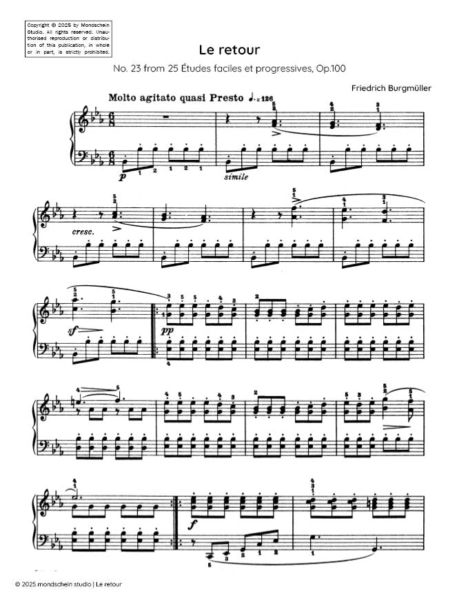 Burgmüller - Le retour, No. 23 from 25 Études faciles et progressives, Op. 100 (PDF Sheet Music / Digital Download)