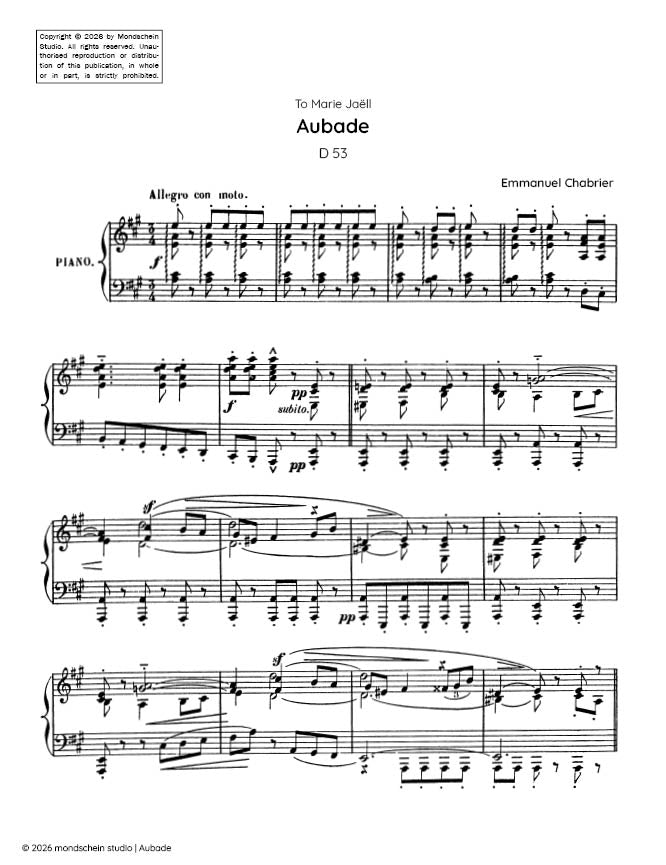 Chabrier - Aubade, D 53 (PDF Sheet Music / Digital Download)