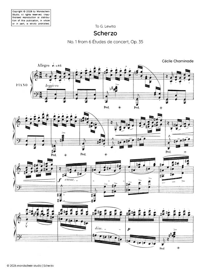 Chaminade - Scherzo, No. 1 from 6 Études de concert, Op. 35 (PDF Sheet Music / Digital Download)