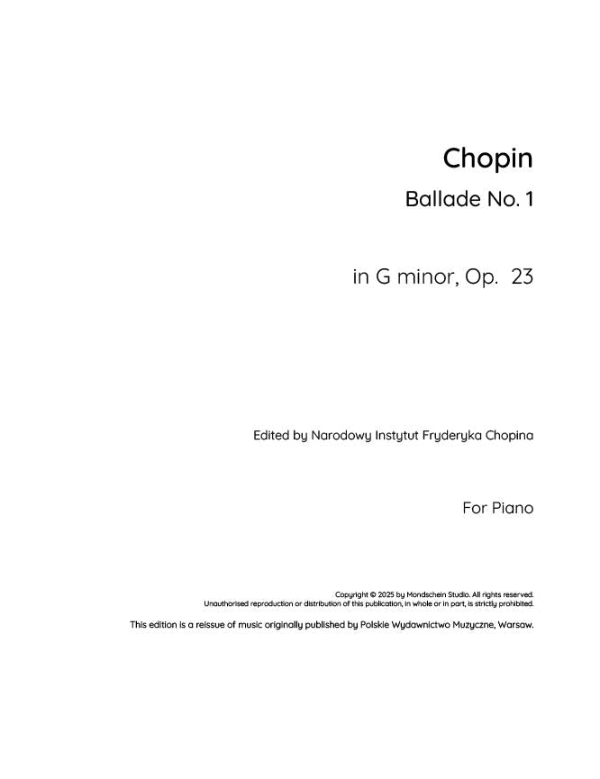Chopin - Ballade No. 1, Op. 23 (PDF Sheet Music / Digital Download)