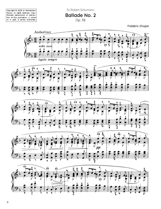 Chopin - Ballade No. 2, Op. 38 (PDF Digital Download)