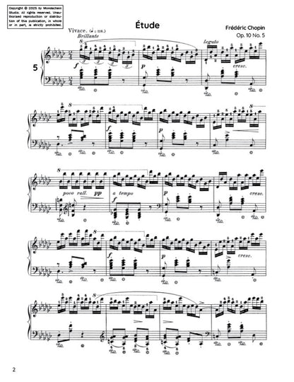 Chopin - Etude in G-flat major, Op. 10 No. 5 (PDF Sheet Music / Digital Download)