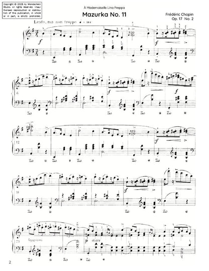 Chopin - Mazurka No. 11, Op. 17 No. 2 (PDF Sheet Music / Digital Download)