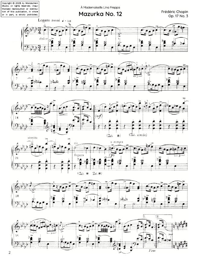 Chopin - Mazurka No. 12, Op. 17 No. 3 (PDF Sheet Music / Digital Download)