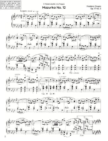 Chopin - Mazurka No. 12, Op. 17 No. 3 (PDF Sheet Music / Digital Download)