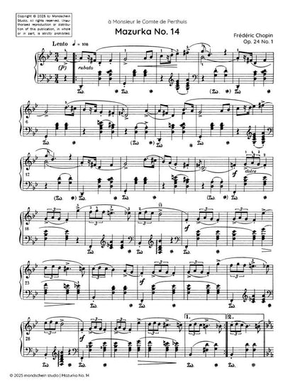 Chopin - Mazurka No. 14, Op. 24 No. 1 (PDF Sheet Music / Digital Download)