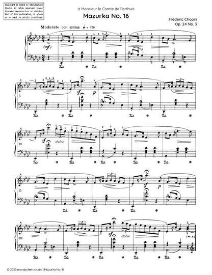 Chopin - Mazurka No. 16, Op. 24 No. 3 (PDF Sheet Music / Digital Download)
