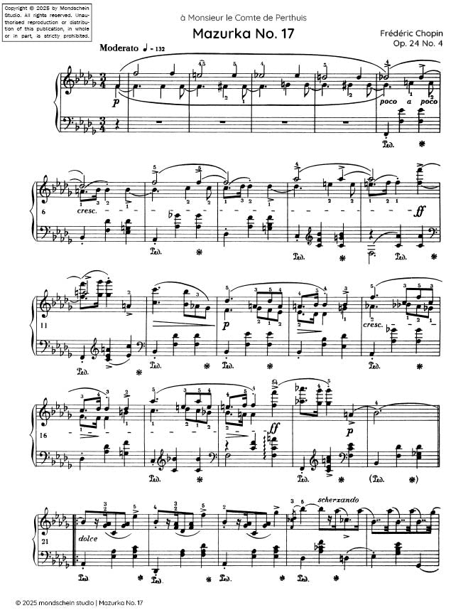 Chopin - Mazurka No. 17, Op. 24 No. 4 (PDF Sheet Music / Digital Download)