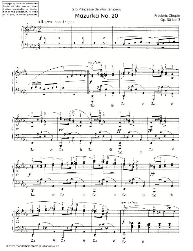 Chopin - Mazurka No. 20, Op. 30 No. 3 (PDF Sheet Music / Digital Download)