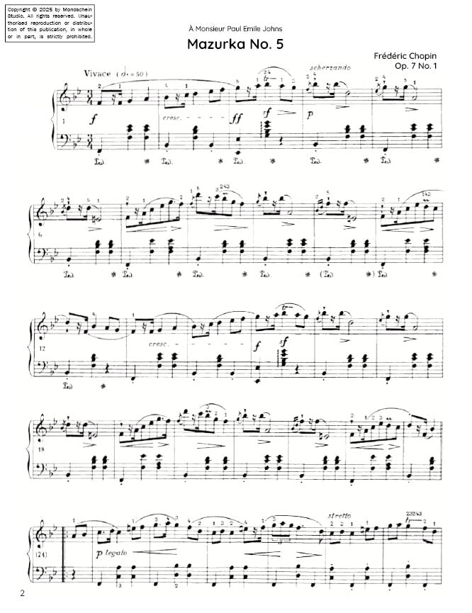 Chopin - Mazurka No. 5, Op. 7 No. 1 (PDF Sheet Music / Digital Download)