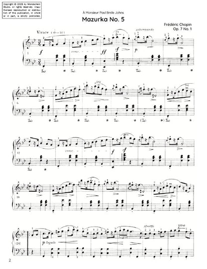 Chopin - Mazurka No. 5, Op. 7 No. 1 (PDF Sheet Music / Digital Download)