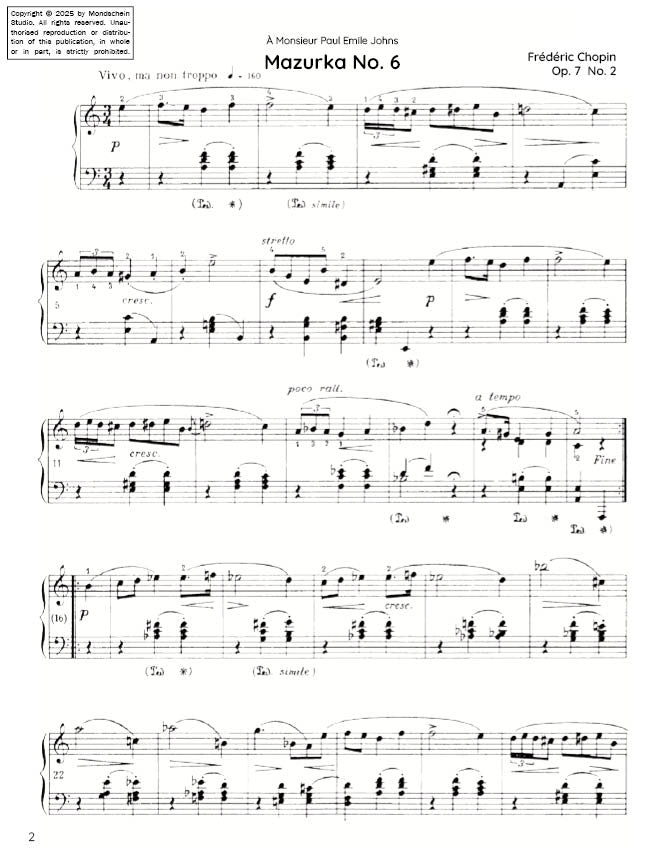 Chopin - Mazurka No. 6, Op. 7 No. 2 (PDF Sheet Music / Digital Download)
