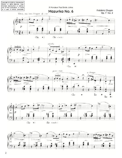 Chopin - Mazurka No. 6, Op. 7 No. 2 (PDF Sheet Music / Digital Download)