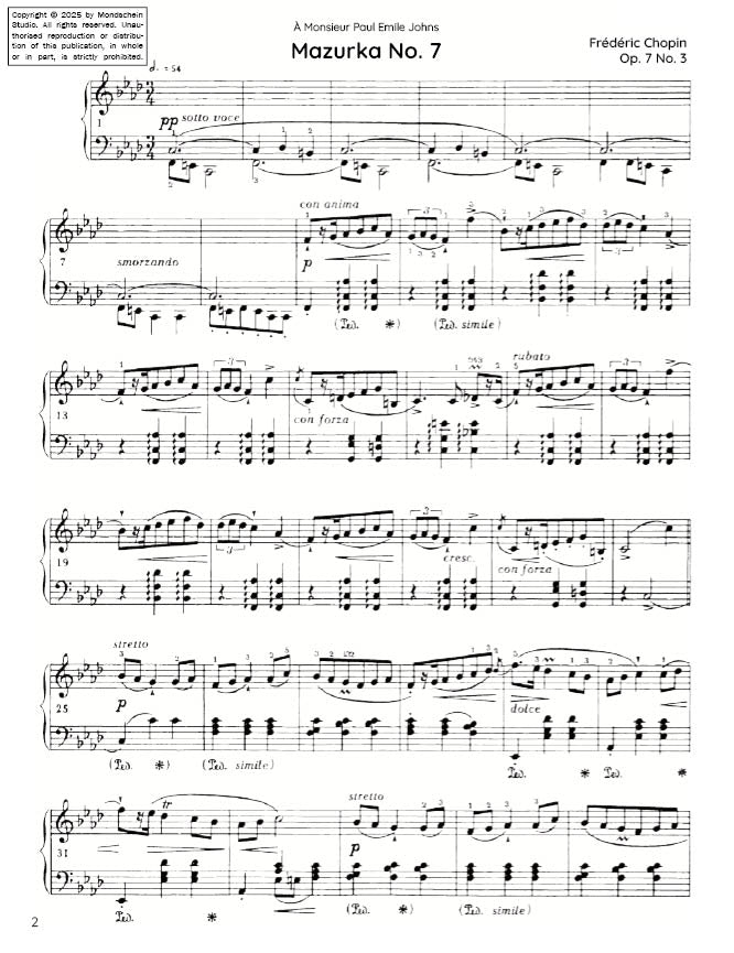 Chopin - Mazurka No. 7, Op. 7 No. 3 (PDF Sheet Music / Digital Download)