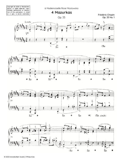 肖邦 - 4首马祖卡，Op. 33（PDF乐谱/数字下载）