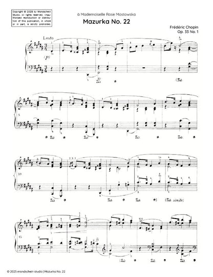 Chopin - Mazurka No. 22, Op. 33 No. 1 (PDF Sheet Music / Digital Download)