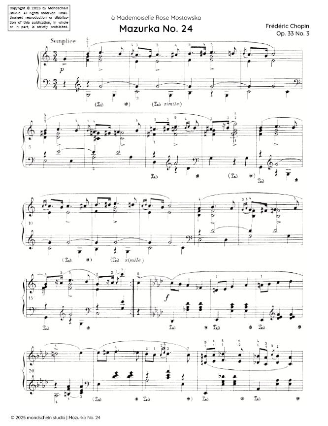Chopin - Mazurka No. 24, Op. 33 No. 3 (PDF Sheet Music / Digital Download)