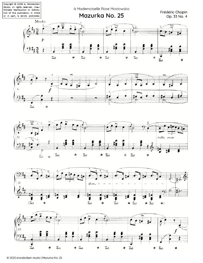 Chopin - Mazurka No. 25, Op. 33 No. 4 (PDF Sheet Music / Digital Download)