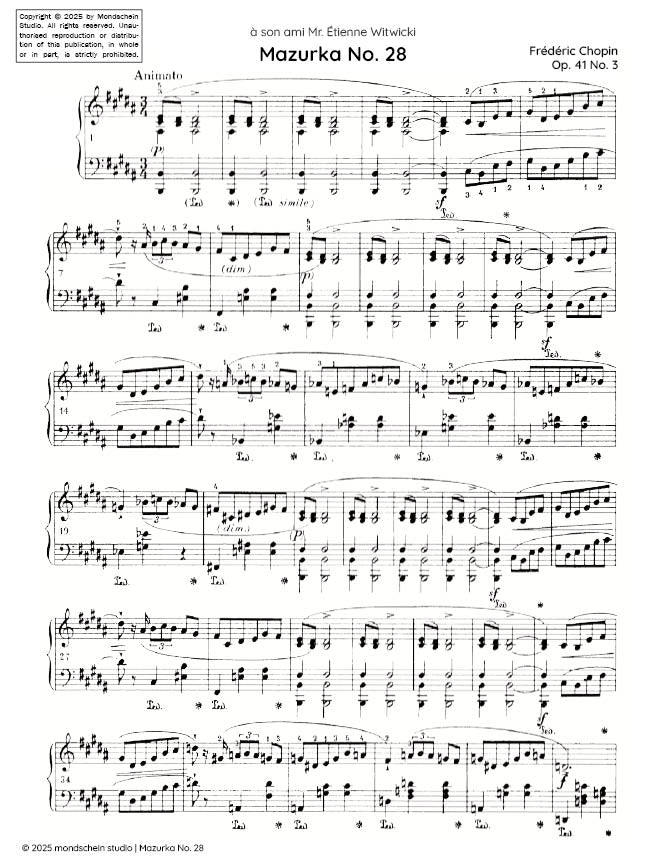 Chopin - Mazurka No. 28, Op. 41 No. 3 (PDF Sheet Music / Digital Download)