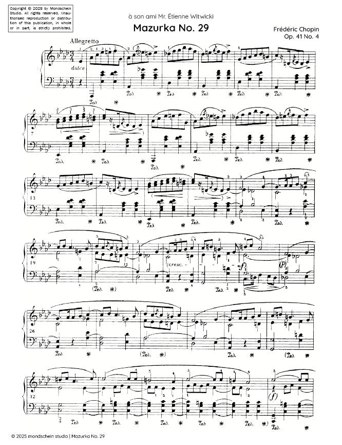 Chopin - Mazurka No. 29, Op. 41 No. 4 (PDF Sheet Music / Digital Download)
