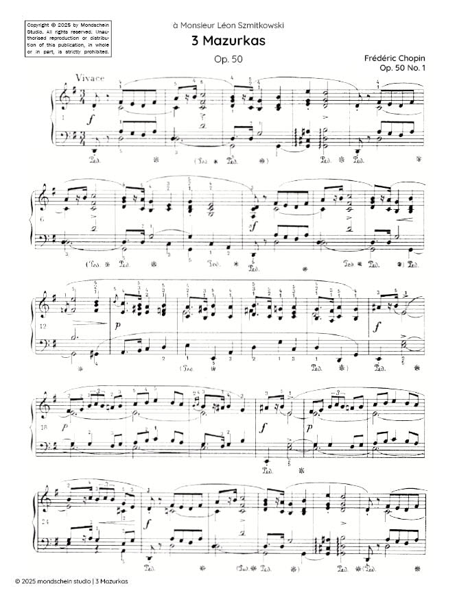 肖邦 – 3首玛祖卡，作品50 (PDF乐谱 / 数字下载)