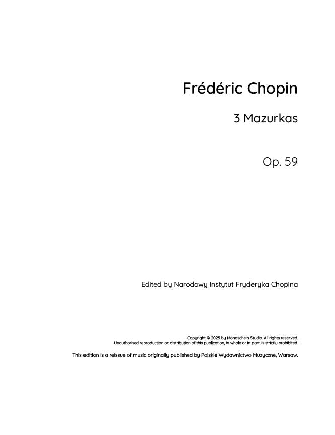 Chopin - 3 Mazurkas, Op. 59 (PDF Sheet Music / Digital Download)